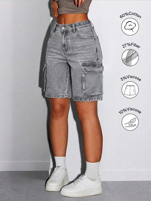 grey wash denim cargo shorts