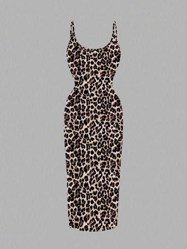 leopard print bodycon camisole maxi dress