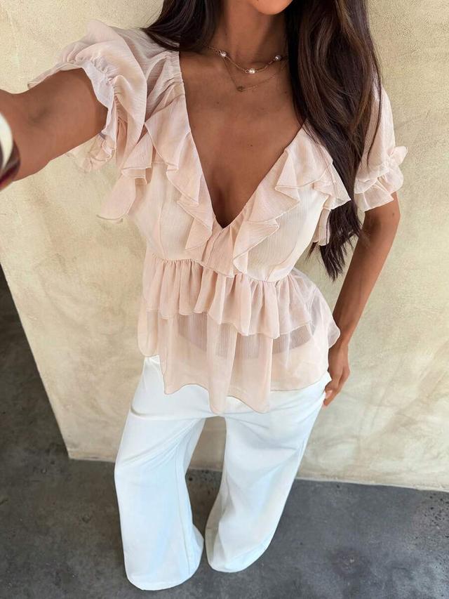 aloruh women's vacation bohemian ruffle trim blouse