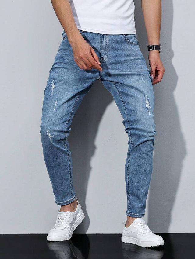 men's casual distressed tapered leg washed jeans