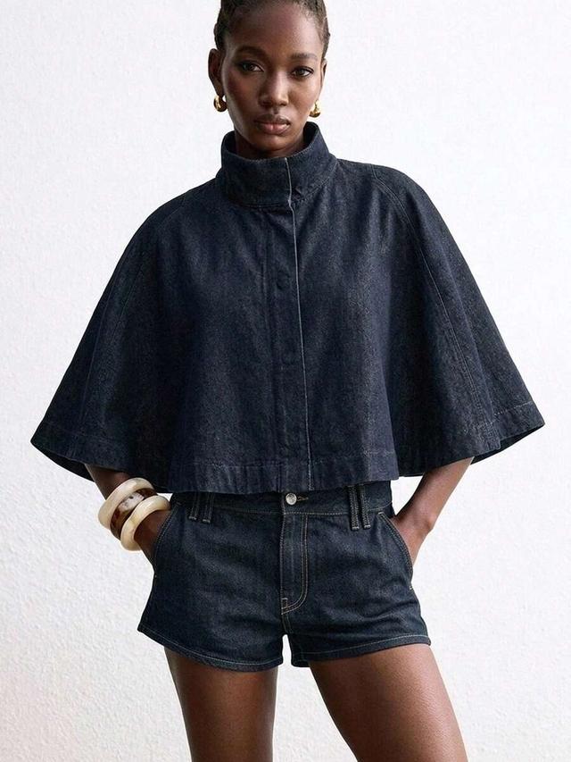 oversized navy blue denim poncho cape jacket