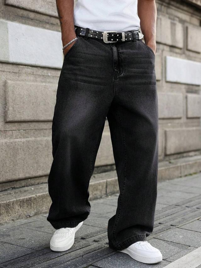 gallery fade black wide leg loose fit denim jeans