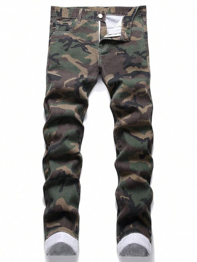 men's straight slim fit camouflage denim jeans