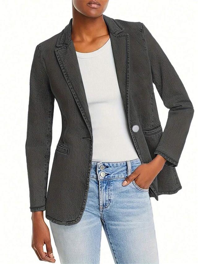 women long sleeve charcoal denim blazer jacket