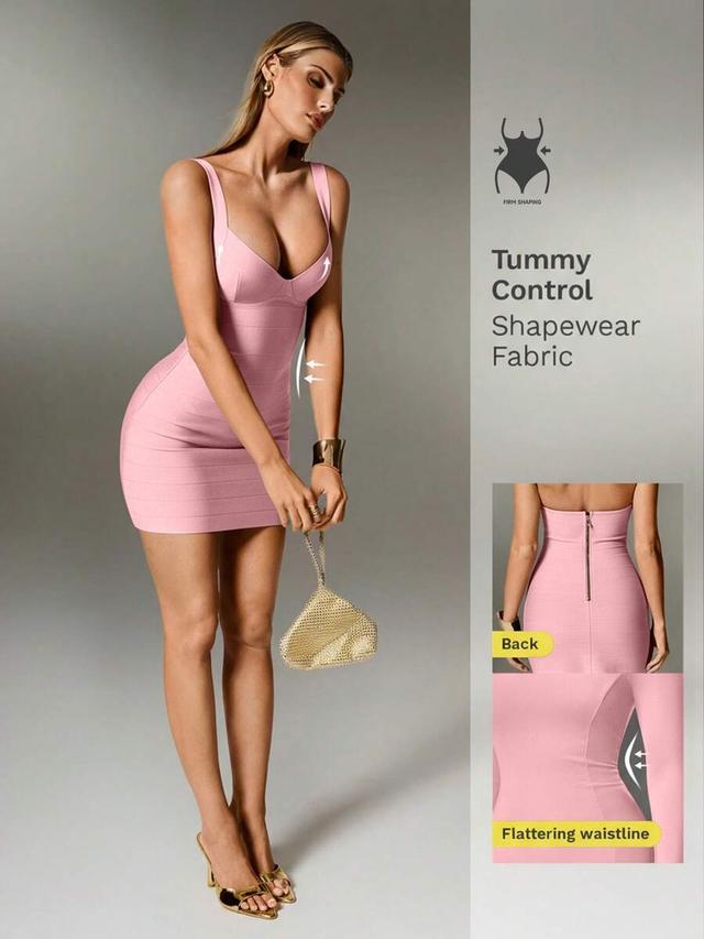 pink bandage mini dress with sweetheart neckline