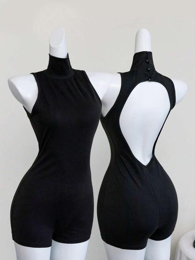 black sleeveless mock neck bodysuit