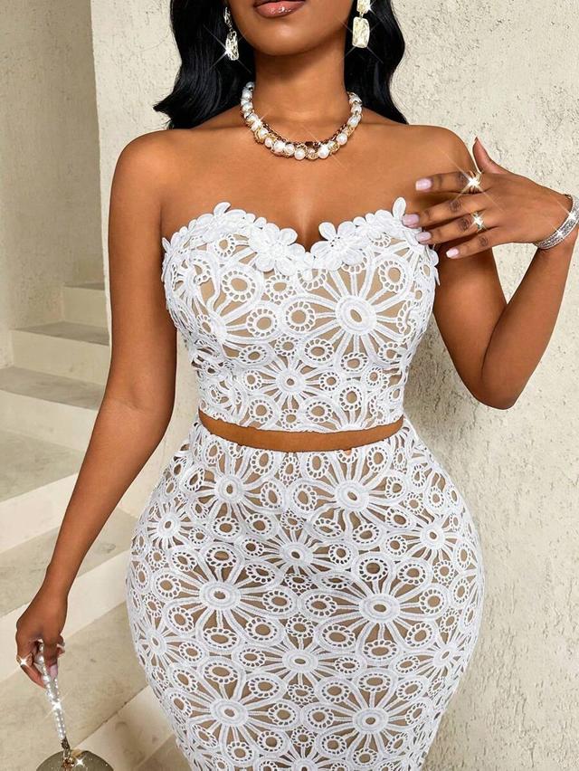 white floral water-soluble lace strapless corset top