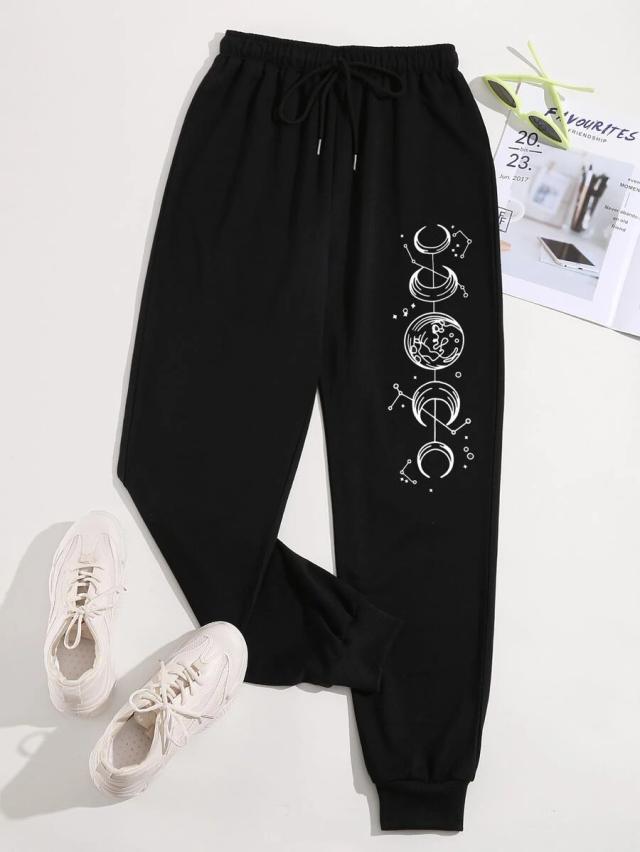 black moon print drawstring waist sweatpants