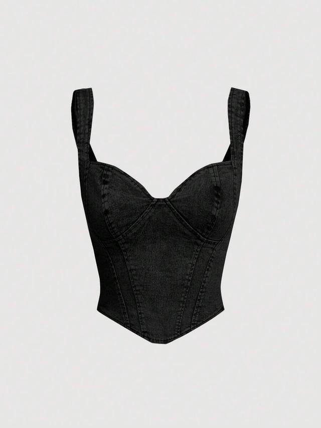 black denim sleeveless fitted corset crop top