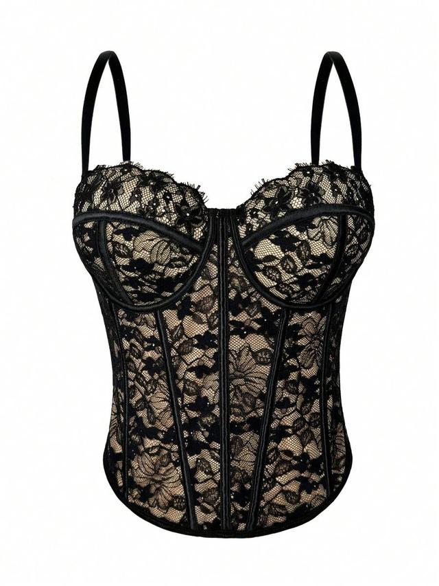 women's black lace floral trim bustier corset shapewear