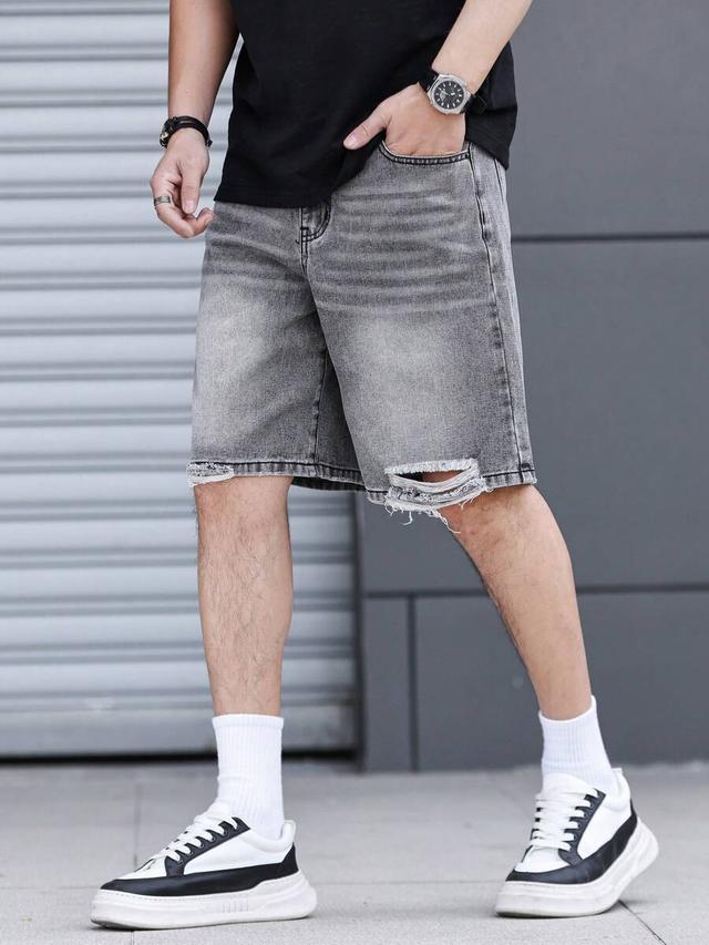 quarkem men's summer casual distressed slant pocket denim shorts