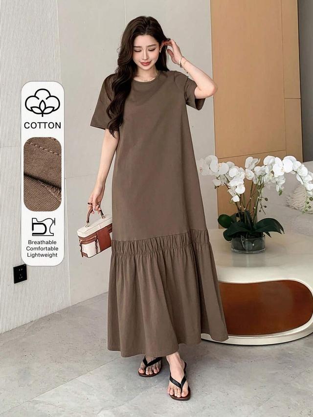 brown round neck short sleeve t-shirt dress