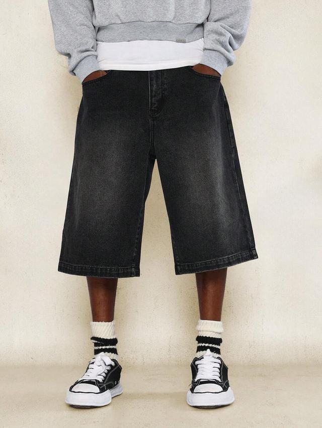 black washed denim wide leg jorts