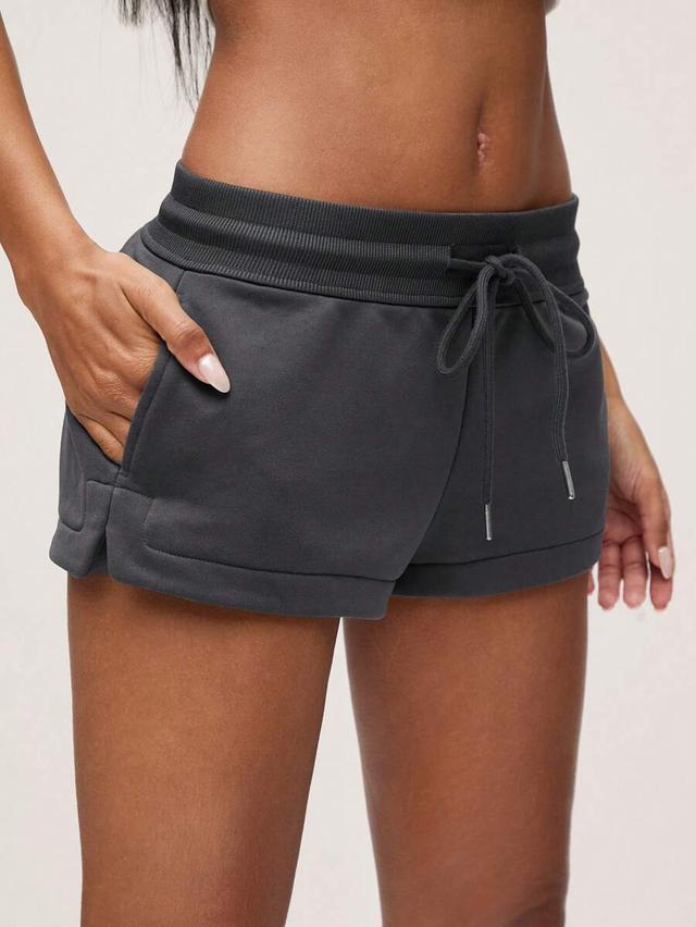 charcoal grey low waist sports shorts with slit