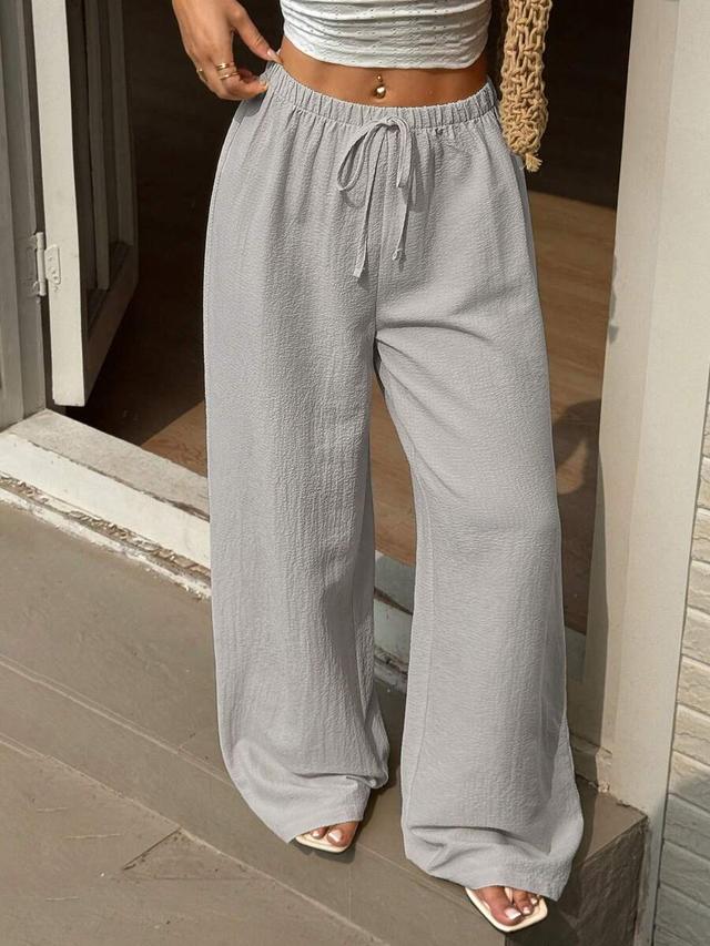 sunnyshic textured woven straight leg tie-up pants