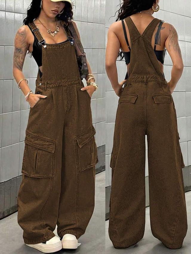 brown denim cargo dungarees with back pockets