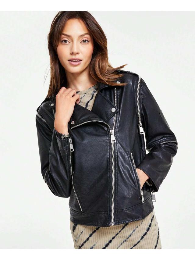 faux-leather zip-detail moto jacket