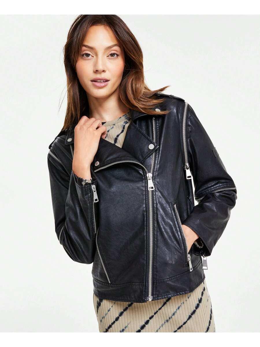 faux-leather zip-detail moto jacket