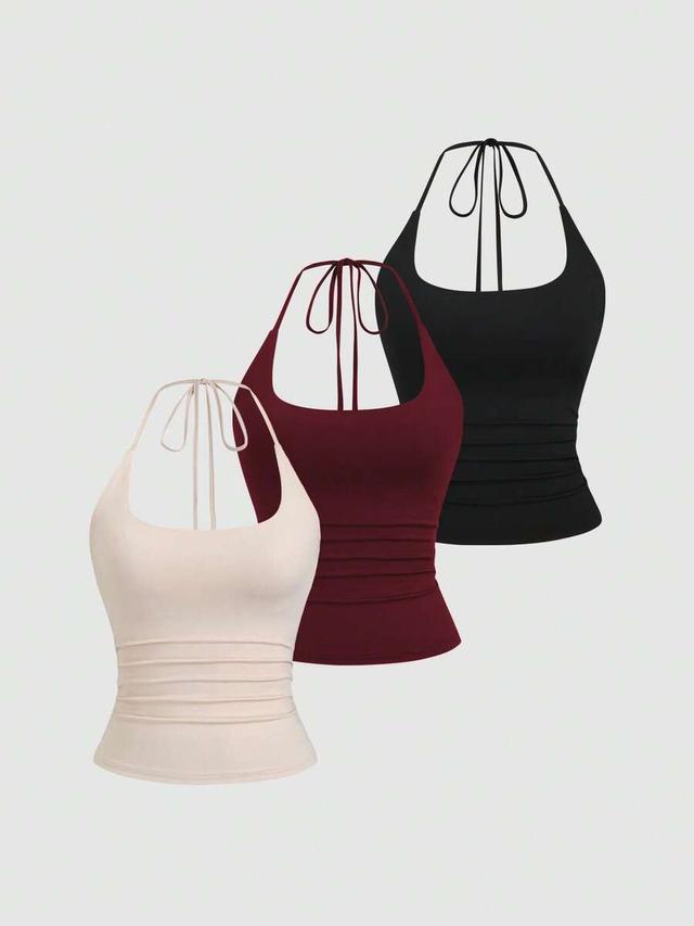 cream slimming halter neck backless casual top