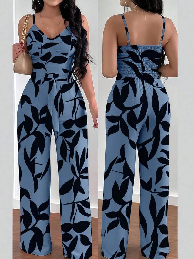 floral print strappy elastic waist tied bow jumpsuit