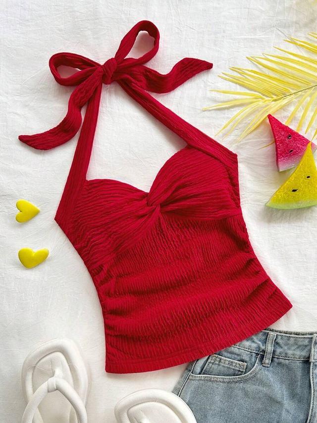 soleia red tie-up twist halter top