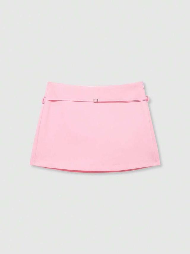women's casual solid pink zipper waist belt skorts