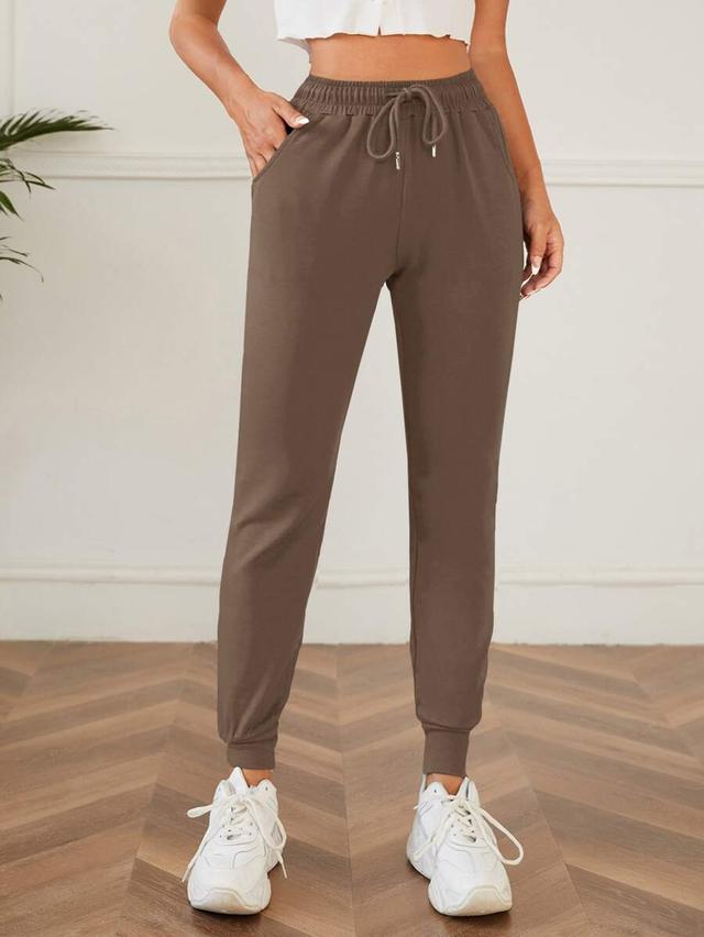 solid brown drawstring waist slant pocket sweatpants