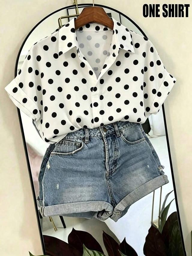 white and black polka dot batwing sleeve shirt
