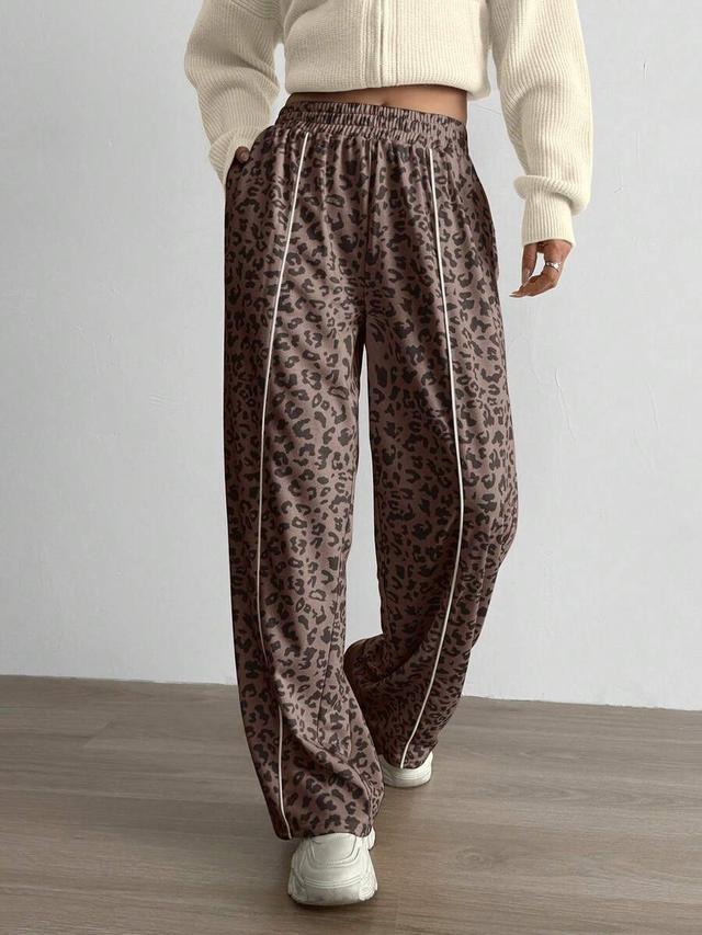 leopard print patchwork casual sports sweatpants