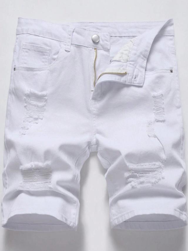 white cotton ripped denim shorts