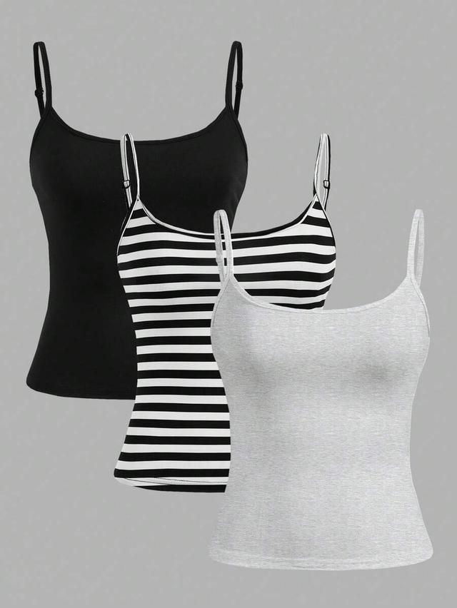 striped set of three basic cotton camisole tops