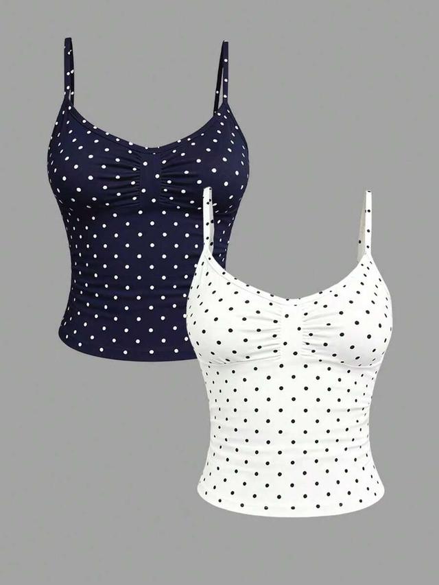 white polka dot pleated casual camisole