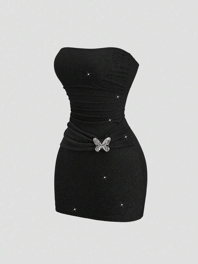 sweetra knitted metallic thread bandeau mini dress