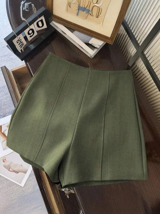 green minimalist dark grey high waist tailored shorts