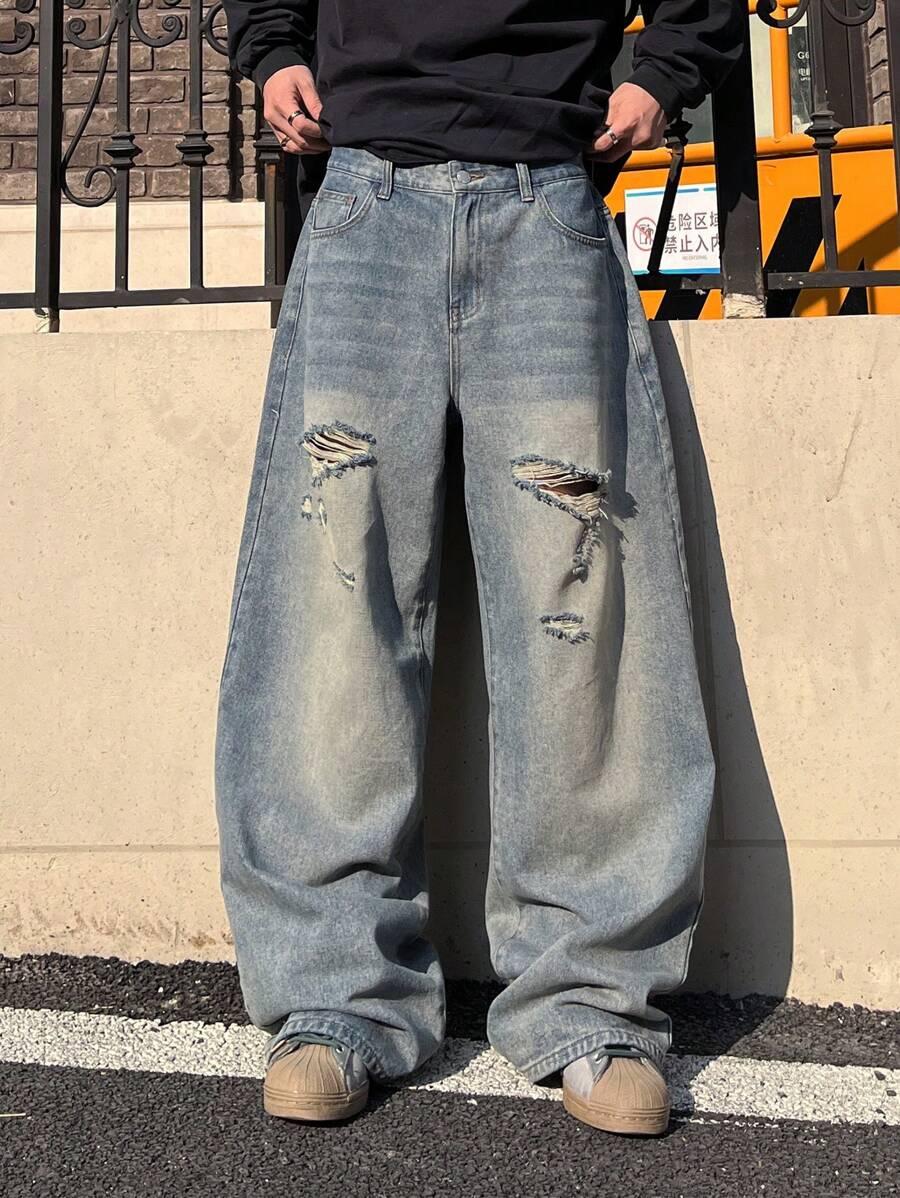 manfinity zone917 dark blue vintage washed wide leg jeans