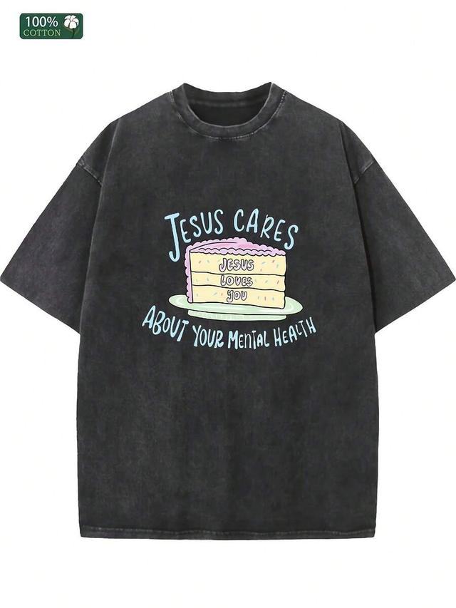 oversized black acid wash cotton graphic t-shirt