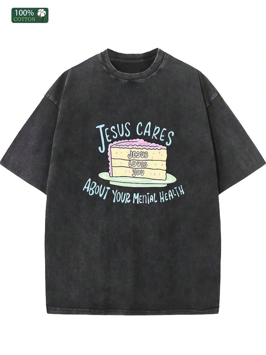 oversized black acid wash cotton graphic t-shirt
