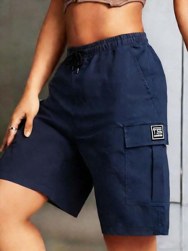 women's navy blue multi-pocket practical cargo shorts