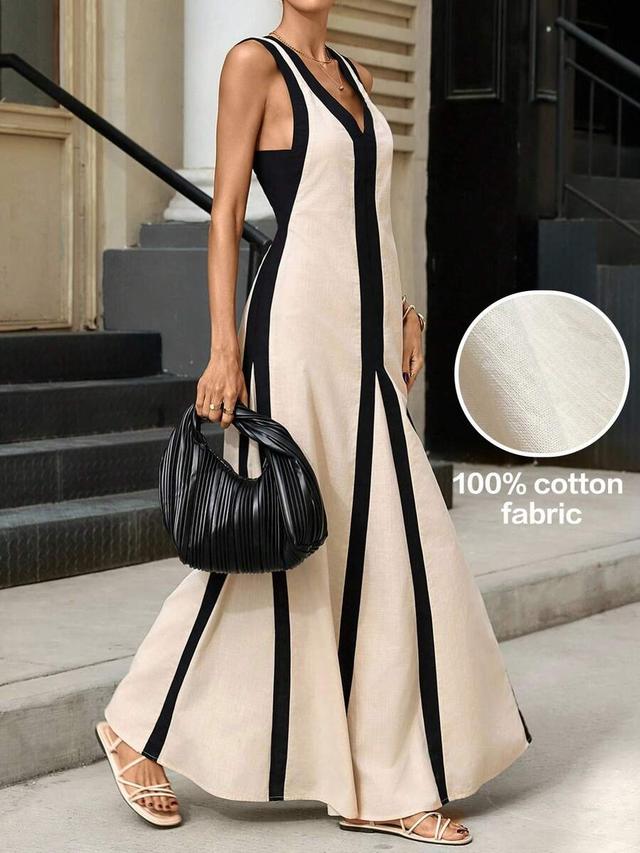 editum summer vacation colorblock backless sleeveless dress