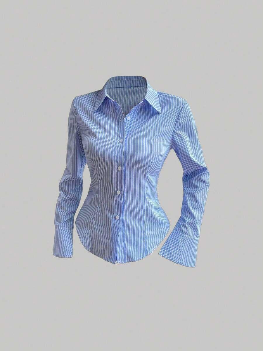 sweetra solid color slim fit striped button-front shirt