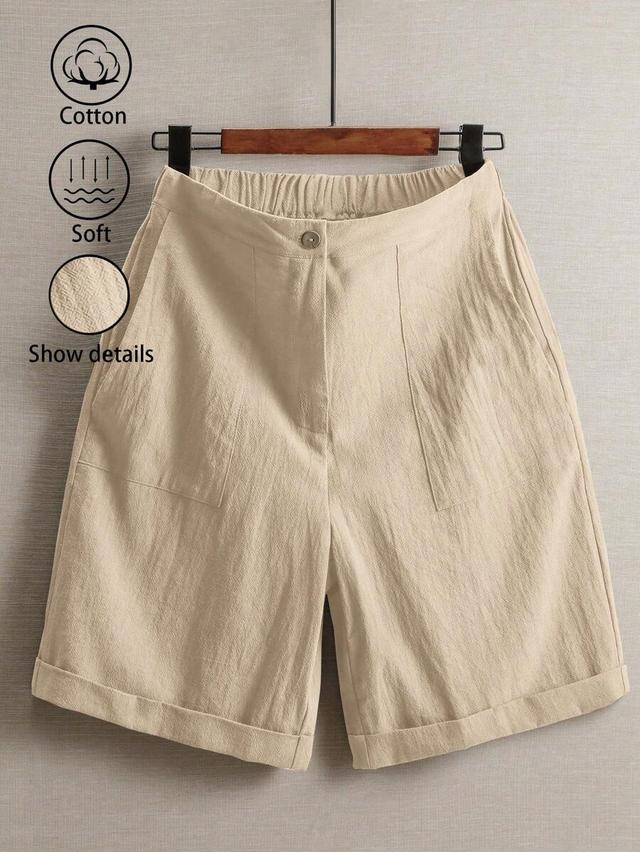 gloweve women solid color minimalist casual linen shorts