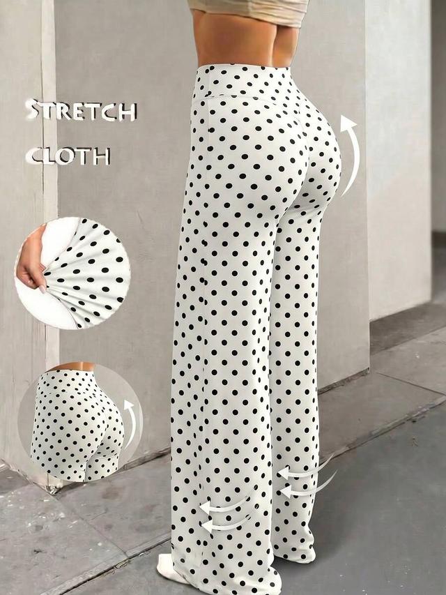 women's high waist polka dot wide leg pants