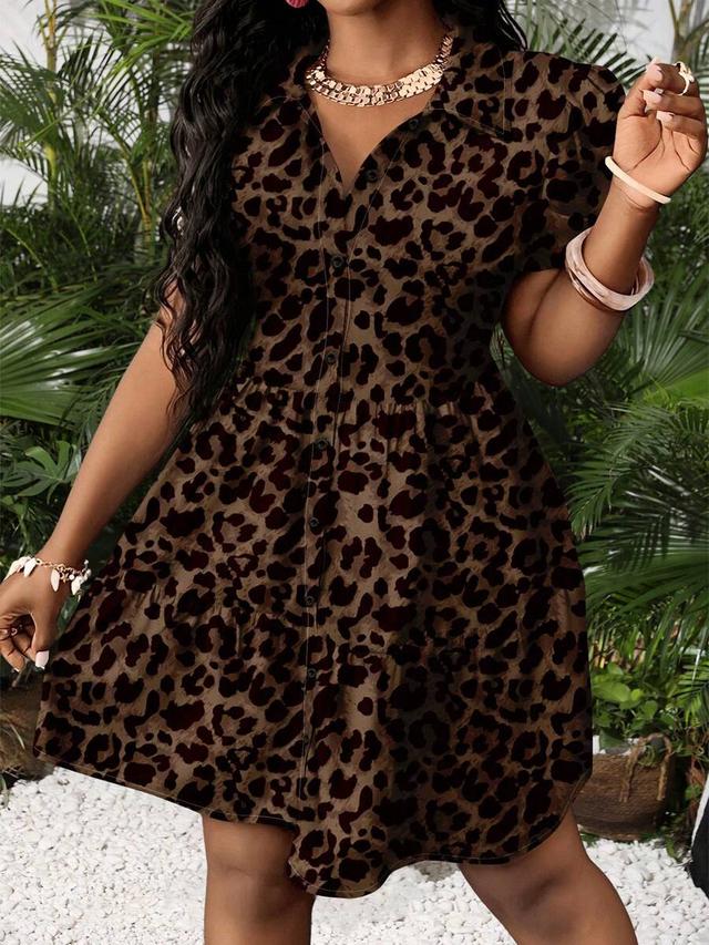 leopard print button down shirt dress