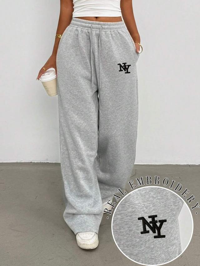 grey baggy casual sweatpants with ny letter embroidery