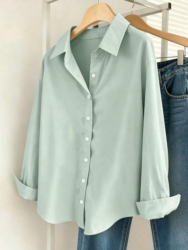 simple solid color single-breasted lapel long sleeve shirt