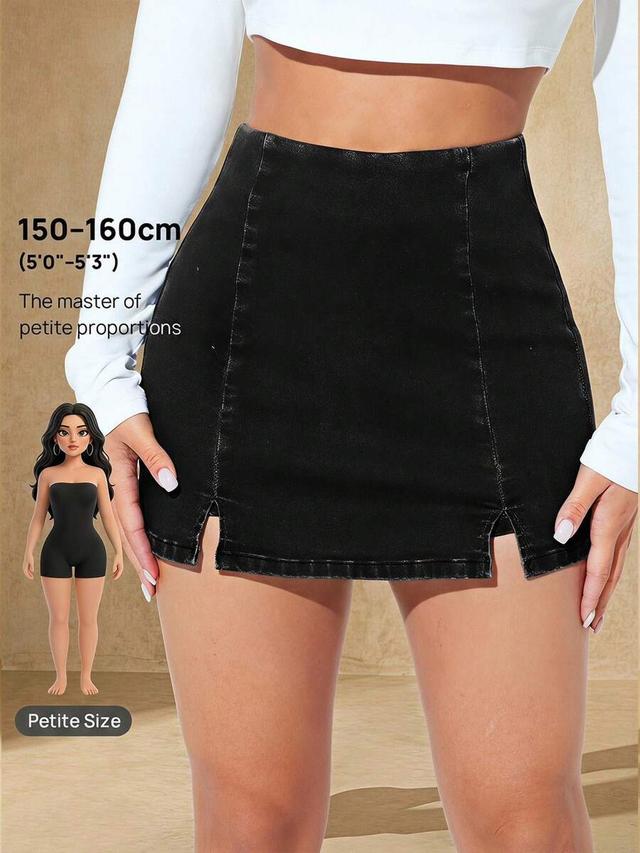 black denim slit slim fit petite shorts