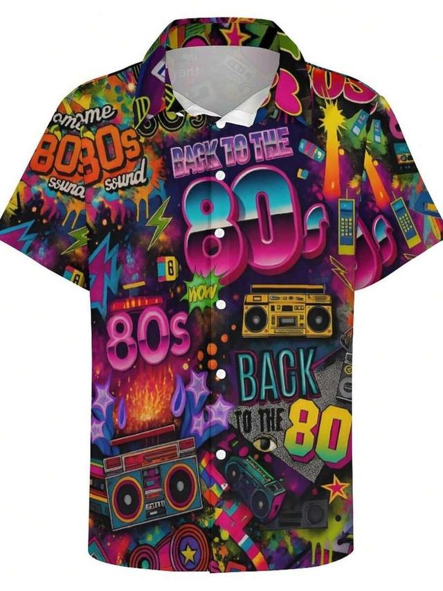 neon pink purple 80s retro print button shirt