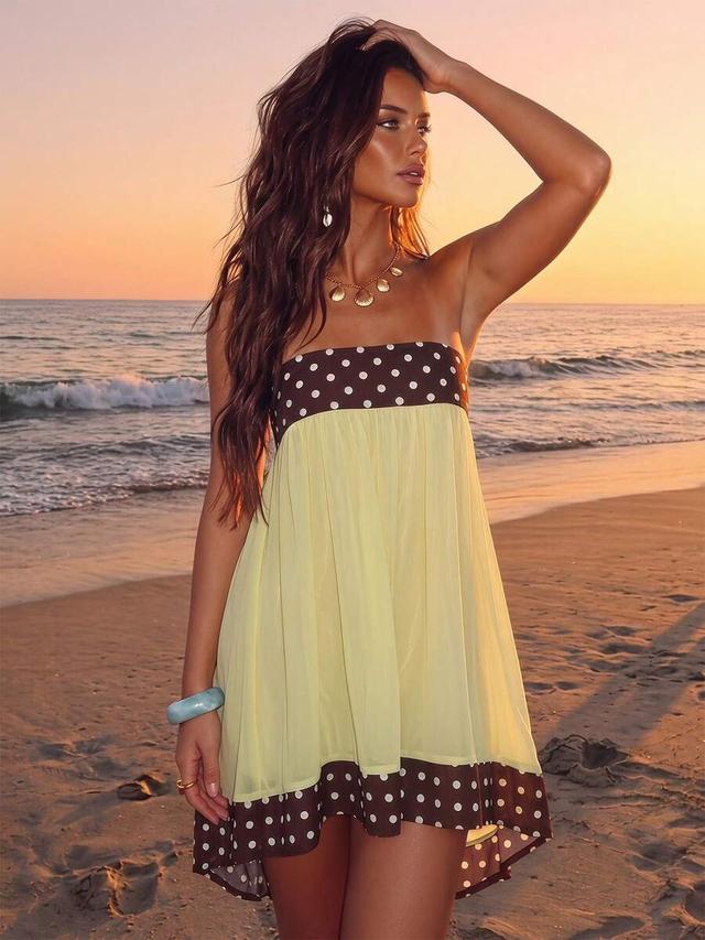polka dot patchwork strapless mini dress