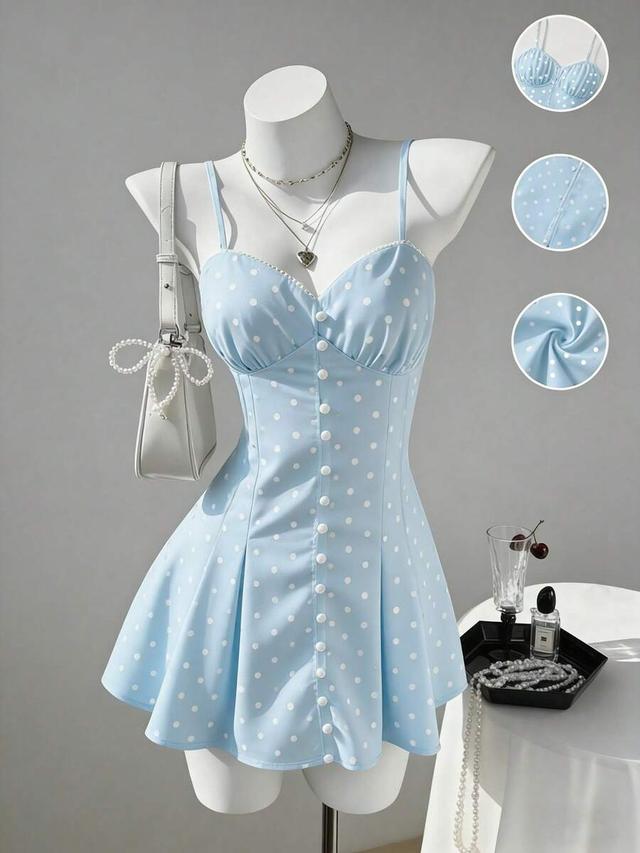 light blue polka dot camisole mini a-line dress