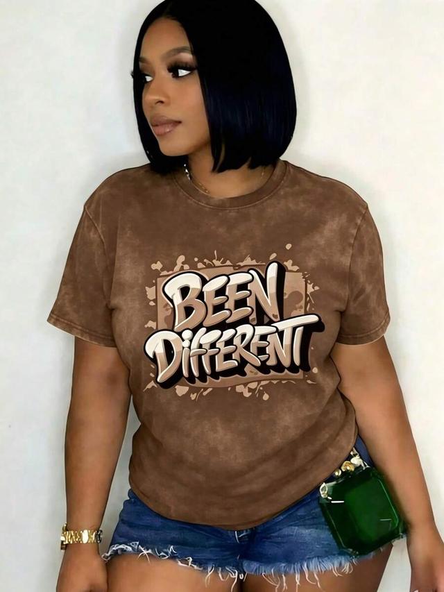 women's oversized brown graffiti graphic short-sleeve tee